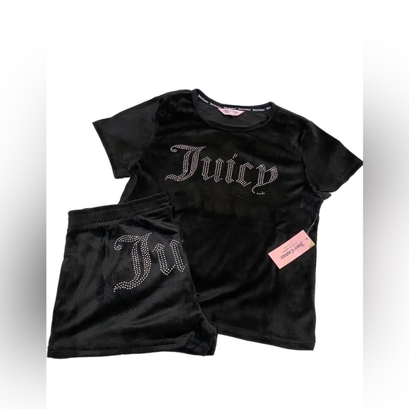 Juicy Couture Other - Juicy Couture Velour  Black Pajamas Set  Shorts with Rhinestones